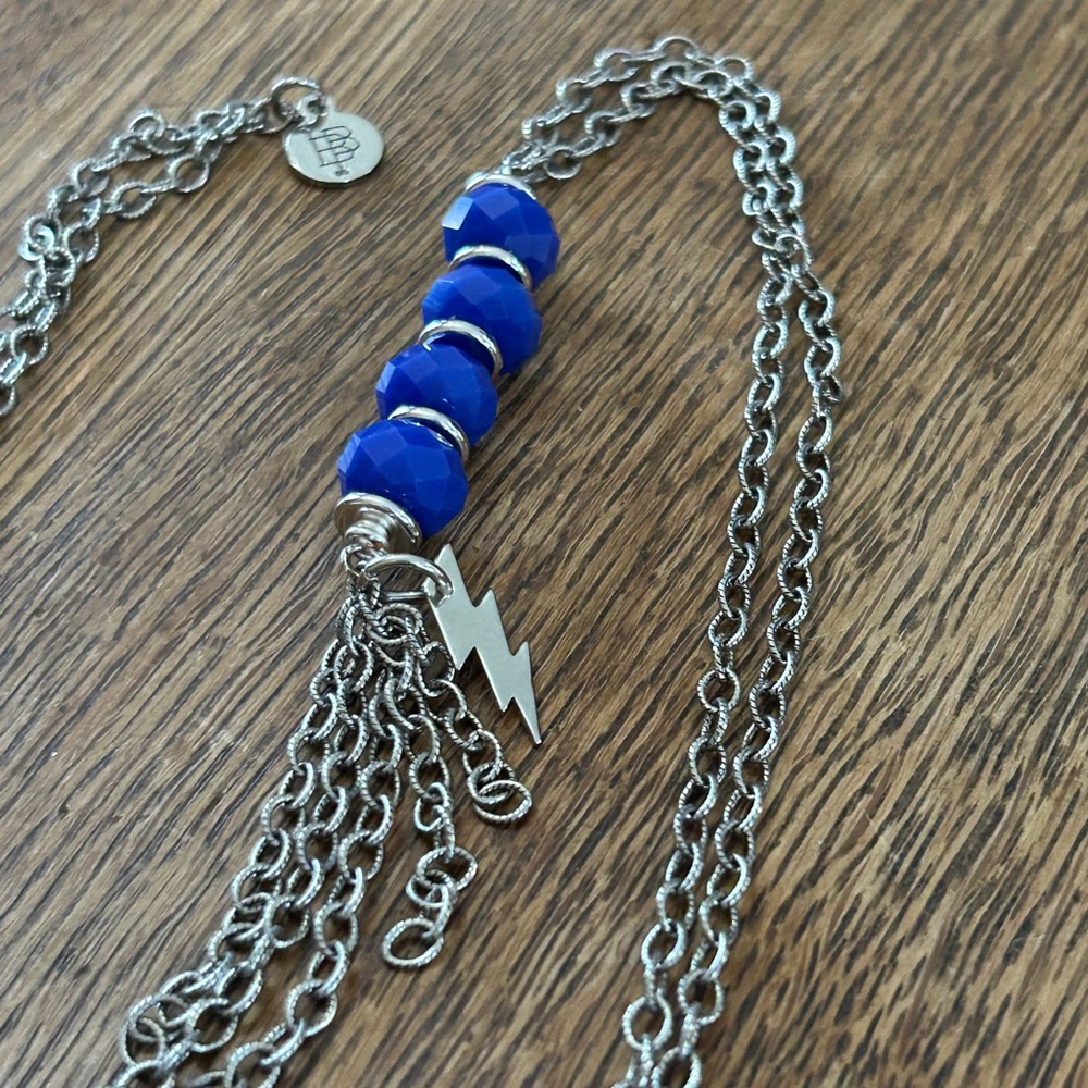Royal Blue Beaded Necklace with Silver Lightning Charm